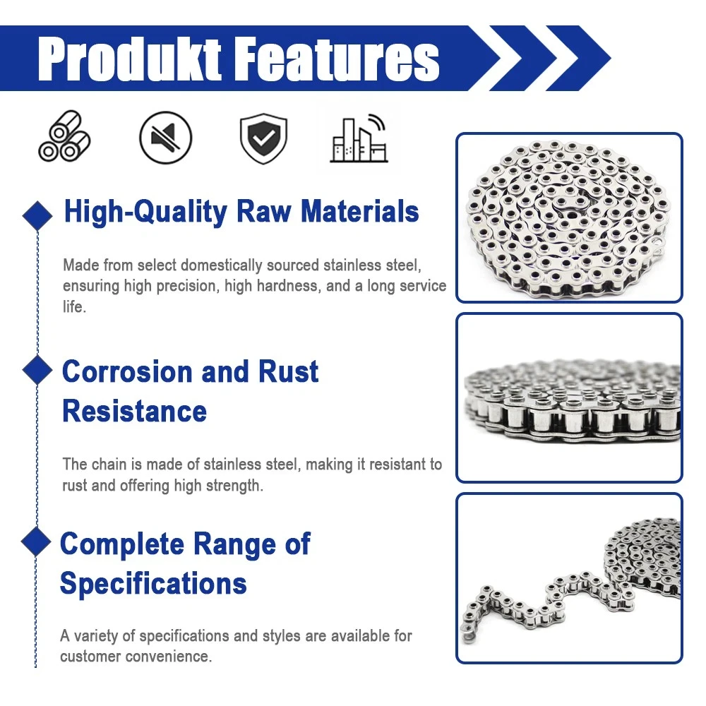 Quality Simplex Chain 06b 08b 10a 12a Stainlesssteel Simplex Roller Chain For Industrial Transmission Hollow Chain 1m/1.5meter