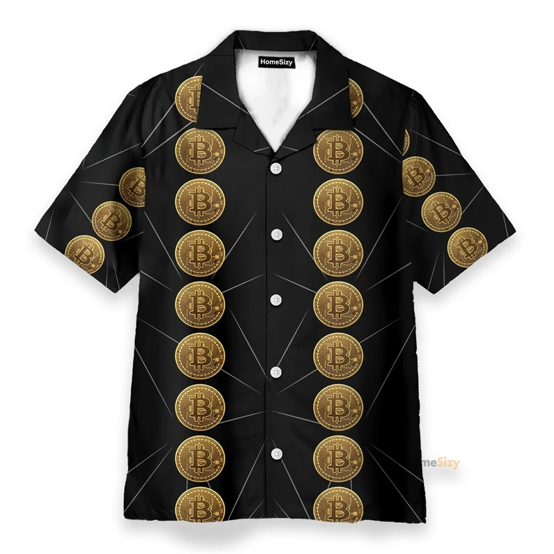 Summer Bitcoin Men's Vocation Lapel Camisa Oversized Hawaiian Shirts 3d Printed Fashion Man Women Beach Short Shirts For Men Top