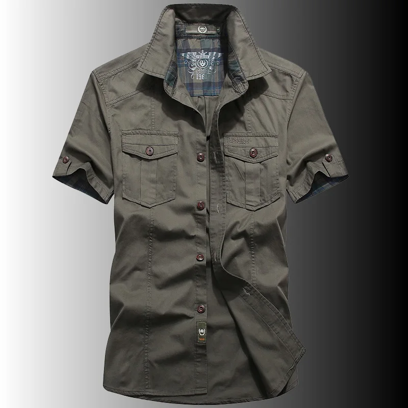 Summer Short Sleeve Shirt Men Casual Cotton Army Shirts Camisa Masculina Social Shirt Male Fashion Outwear Clothes