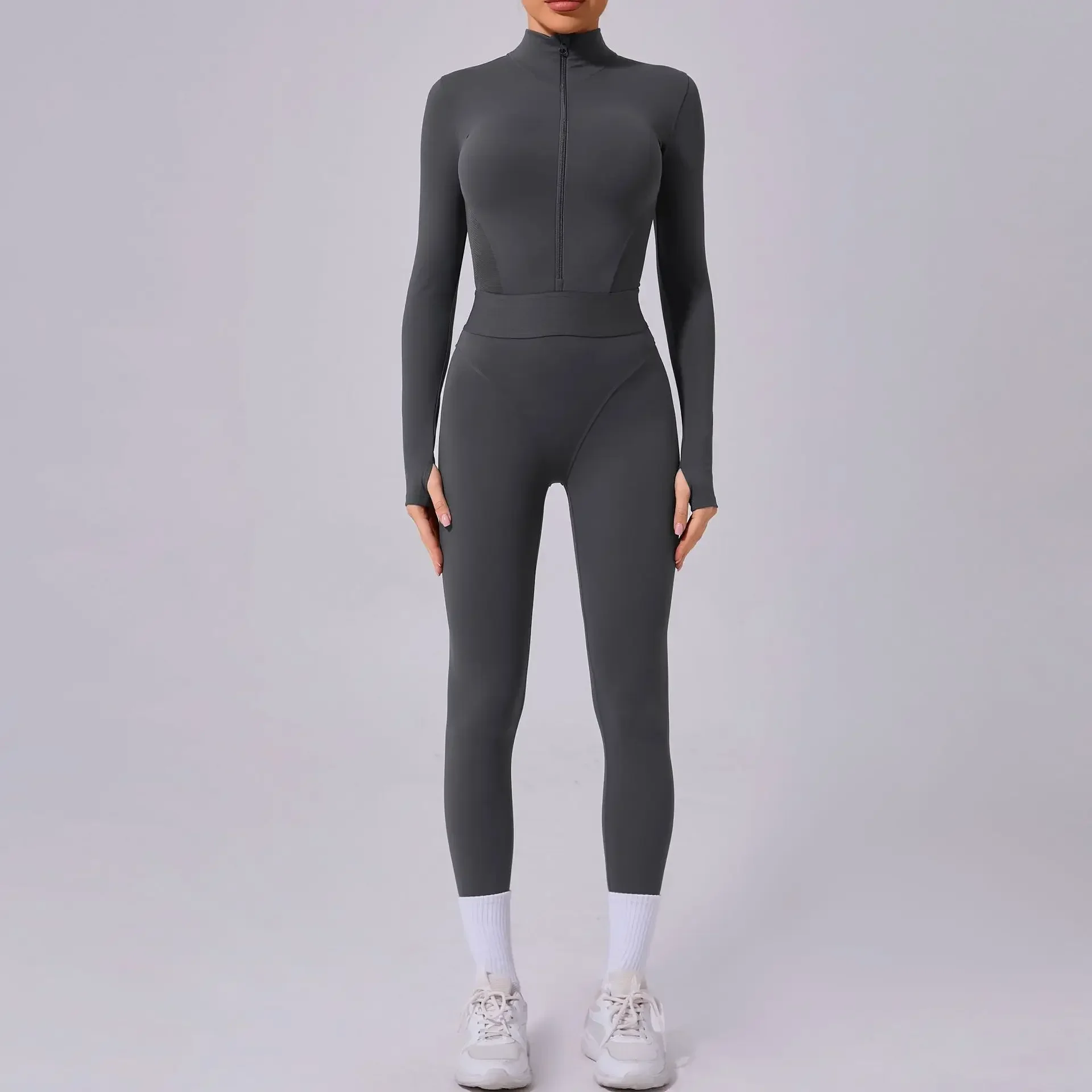 

Fashion Mesh Patchwork Full Body Sport Jumpsuit Women Sportswear Long Sleeve Zipper Bodycon Fitness Overalls Gym Yoga Clothing