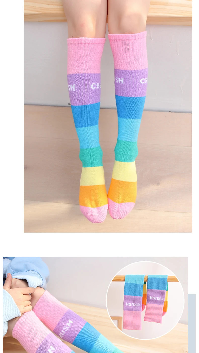 Frühlings-Regenbogen Mehrfarbige Kinder-Overknee-Socken Herbst Mädchen Baumwoll-Knöchelsocken Niedliche Socken Schüler Cartoon-Strümpfe – Detail 11
