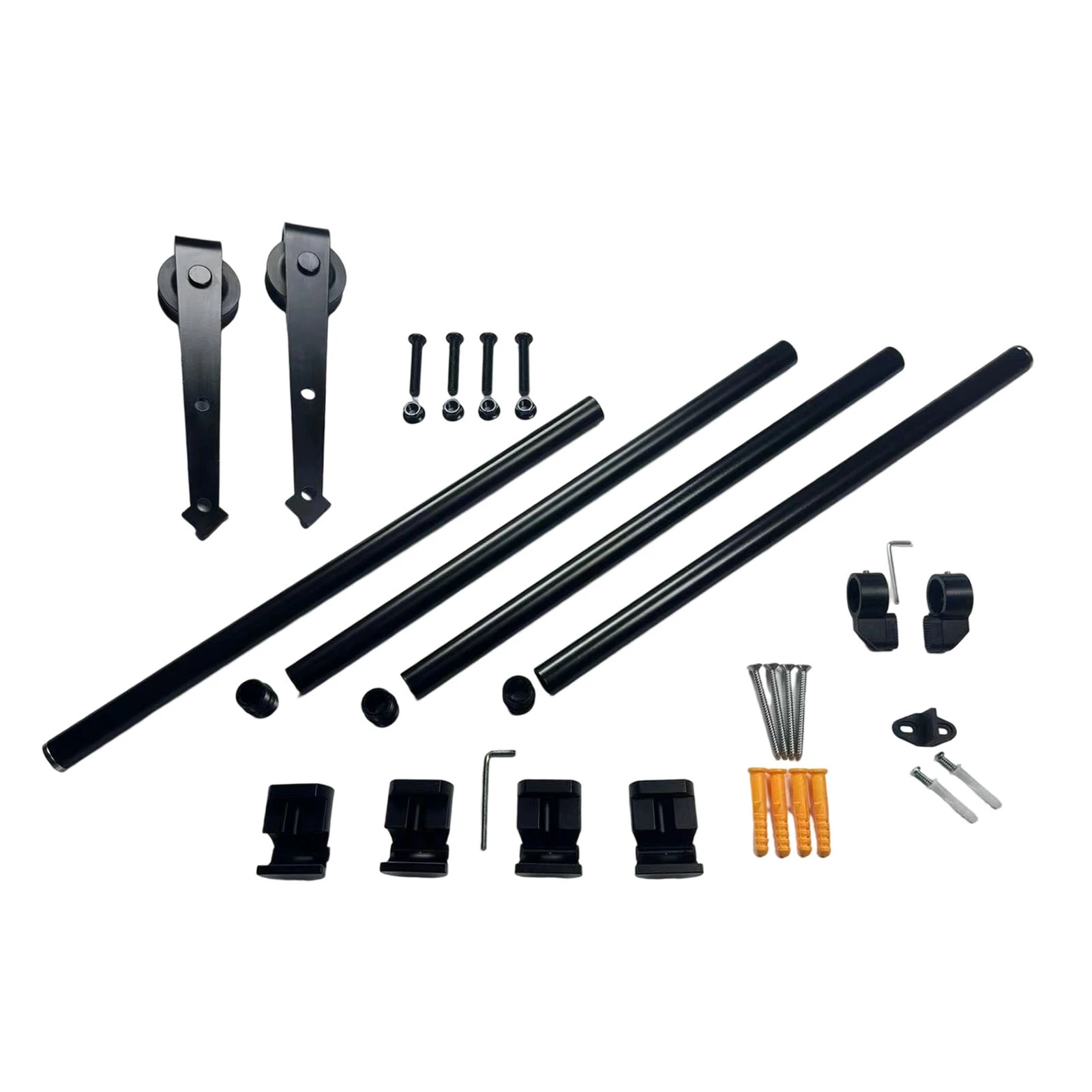 

Bypass Barn Door Track Kit 6FT Sliding Bypass Barn Door Hardware Kit for Double Wooden Doors Heavy Duty Easy Install Black