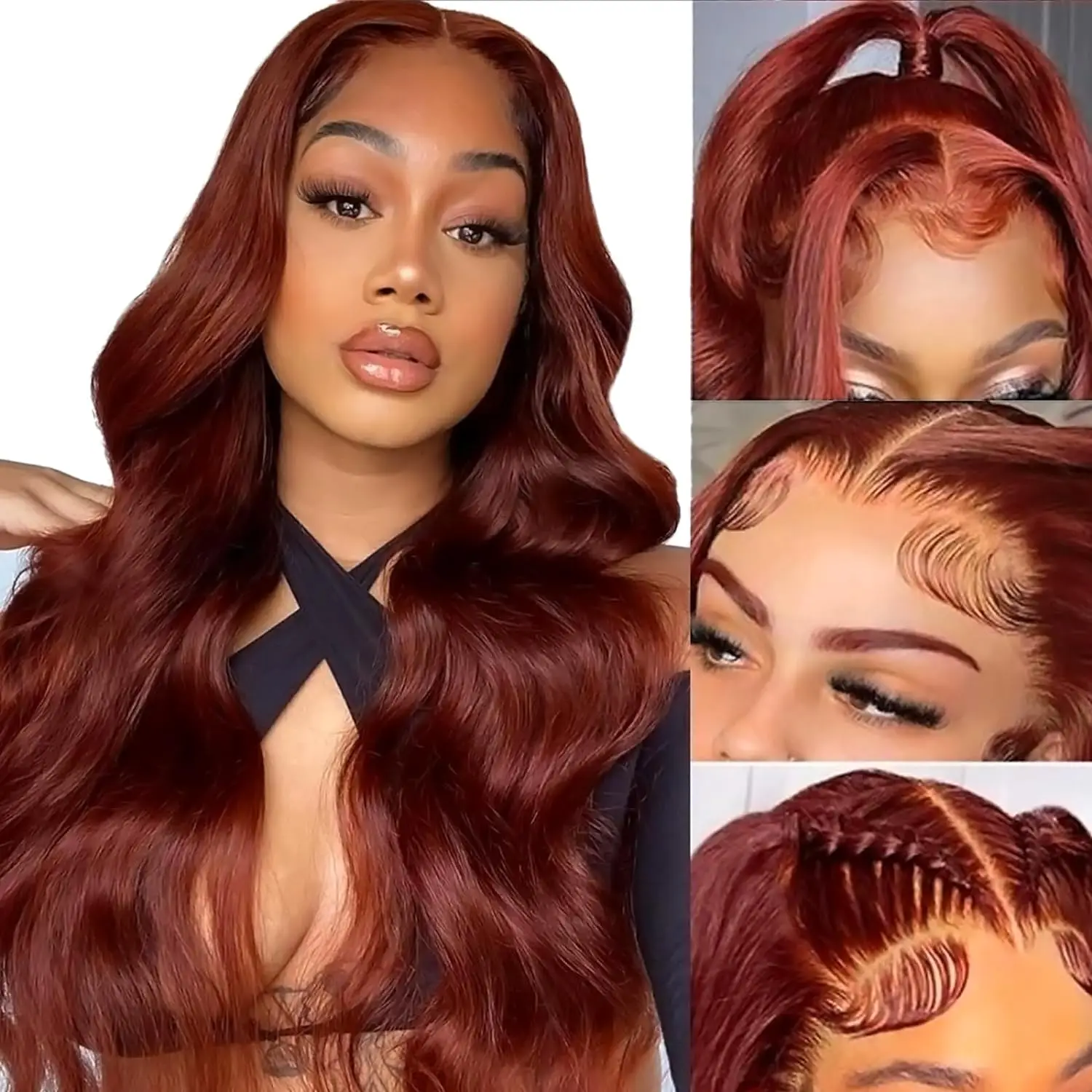 13x4 Reddish Brown Body Wave Lace Front Wig 13x6 HD Lace Frontal Wig Pre Plucked Lace Front Human Hair Wig Closure Wig For Women