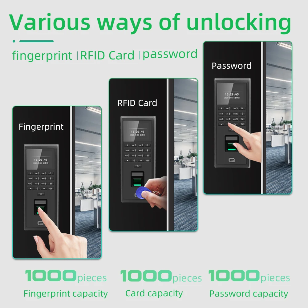 F601 Biometric Fingerprint Access Control RFID Card Reader 125kHz USB Data Logging Employee Time Attendance System