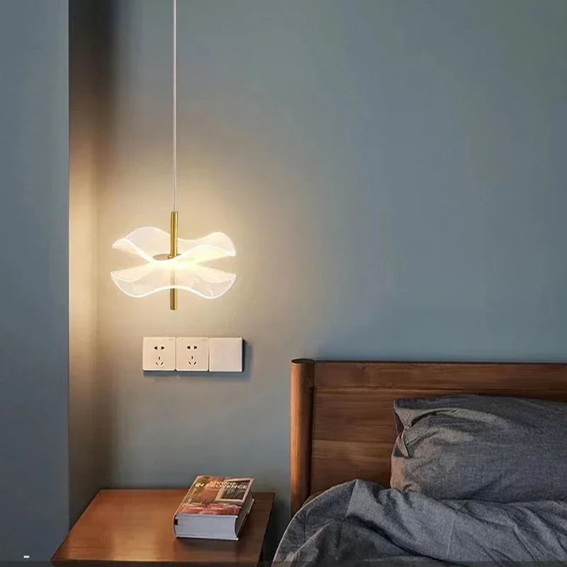 Acrylic Light Guide Design Lotus Leaf Pendant Lamp LED Modern Restaurant Bedroom Bedside Lamp Small Pendant Decorative Art Lamp