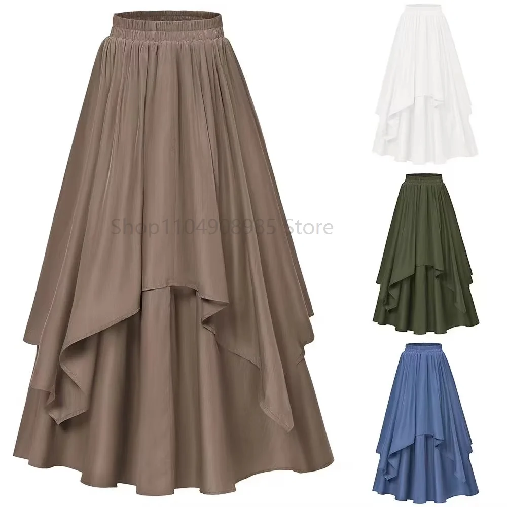

Renaissance Pirate Skirt Women Medieval Cosplay Ruffles Skirts Costume Plus Size High-Waisted Draped Slimming Skirt