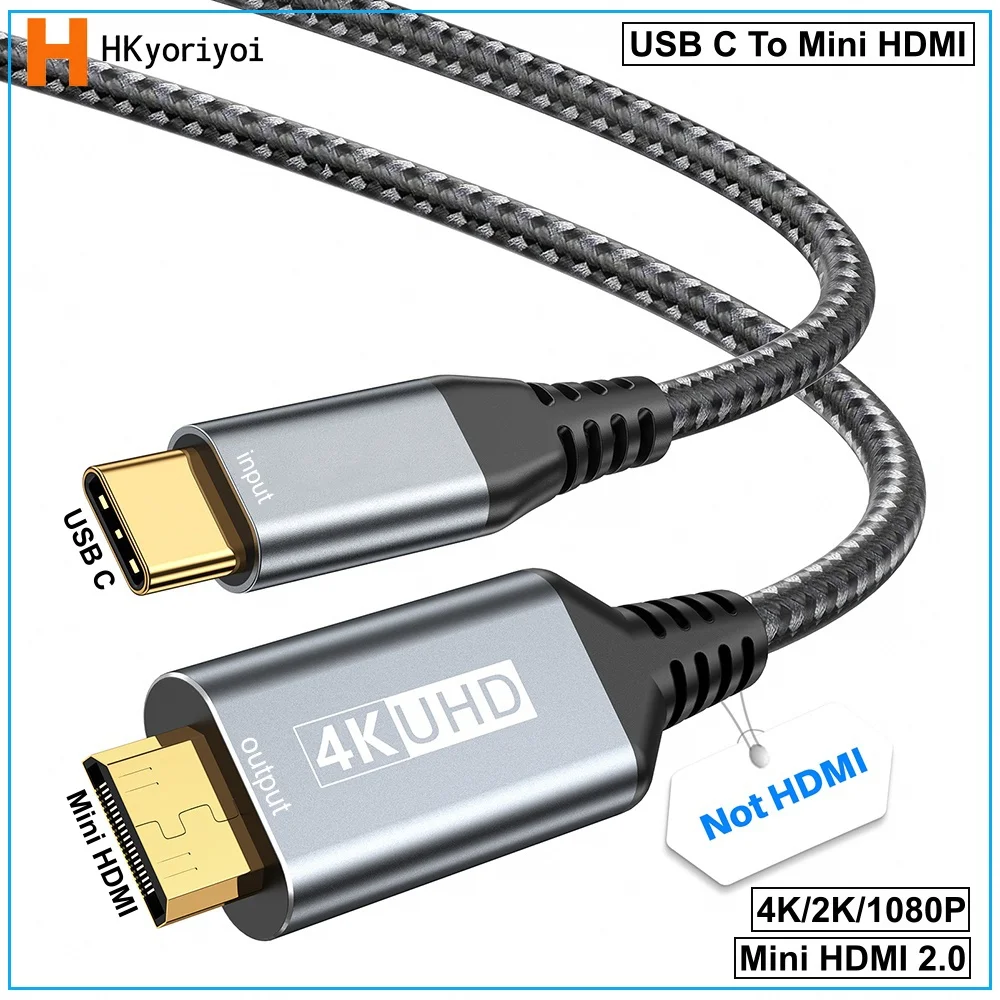 USB C to Mini HDMI 2.0 Cable 4K 60Hz For MacBook For iPhone 17/16 Pro For Galaxy 26/25 For iPad Pro Laptop to Portable Monitor