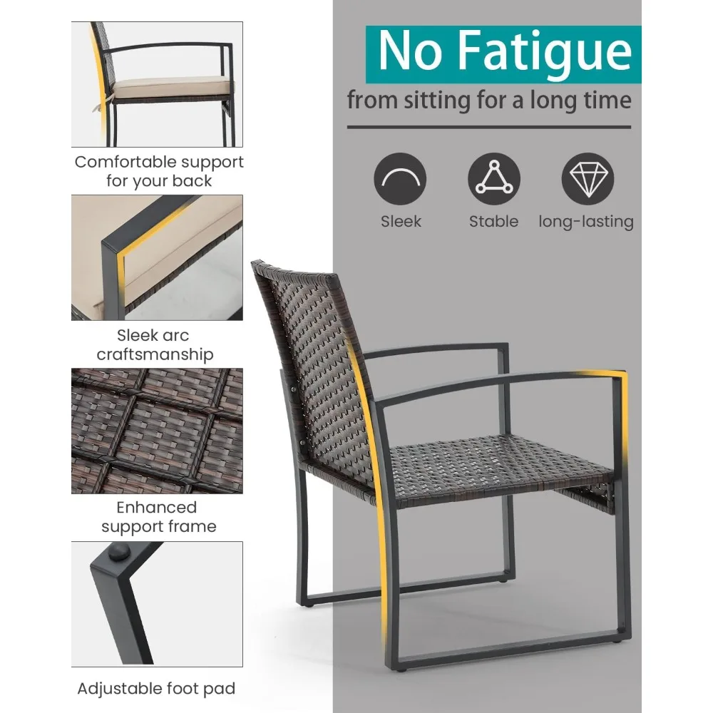 3 Pieces Patio Furniture Set, Outdoor Rattan Bistro Set with Coffee Table, Durable Steel Frame with Strapped Cushions