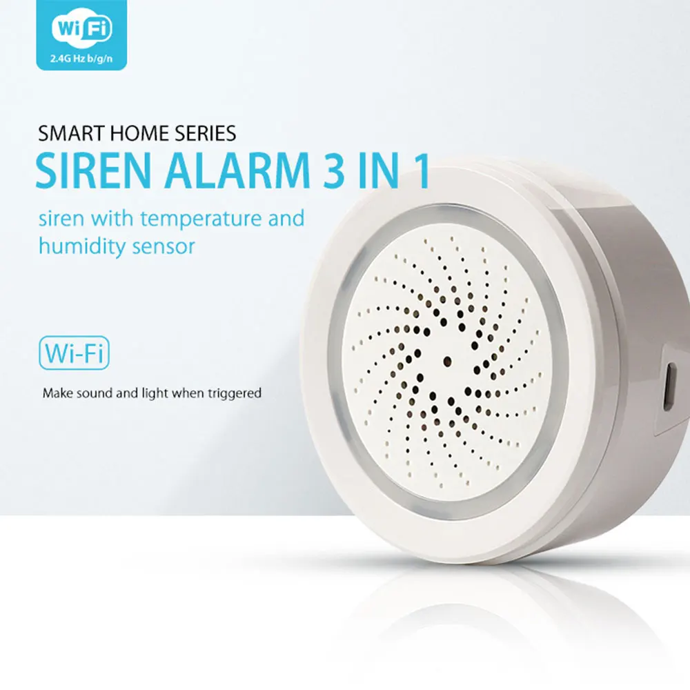 Tuya WiFi Smart Siren Alarm System With Temperature & Humidity Sensor - Sound And Light Triggered Warning for Home Security