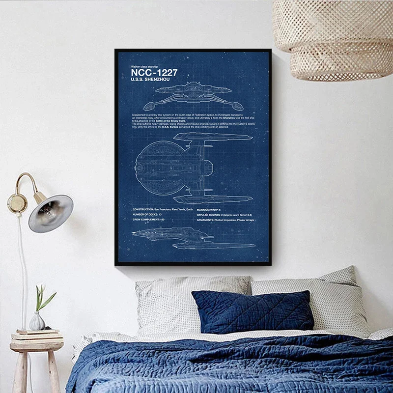 ستار تريك مخططات قماش يطبع الملصقات الفضاء العميق 9 فوييجر NCC شنتشو مخطط صور قماش جدار الفن للديكور المنزل #5