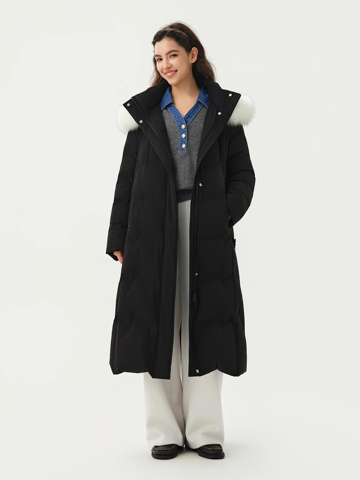 DUSHU Plus Size Mountain Ridge Down Jacket Women Stand Collar Hooded Long Puffer Coat 2026 Winter New Windproof Warm Outerwear