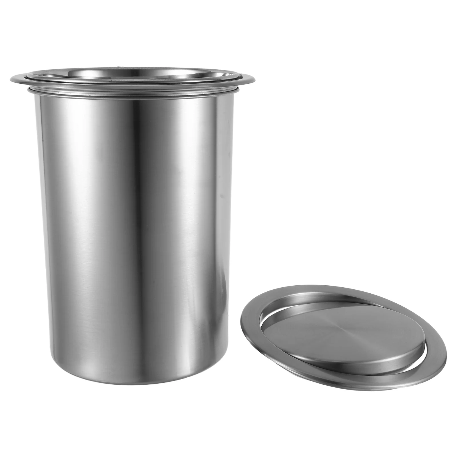 

1 Set Round Kitchen Trash Bin Countertop Embedded Stainless Steel Garbage Can Swing Lid Built-In Waste Basket For Home Hotel