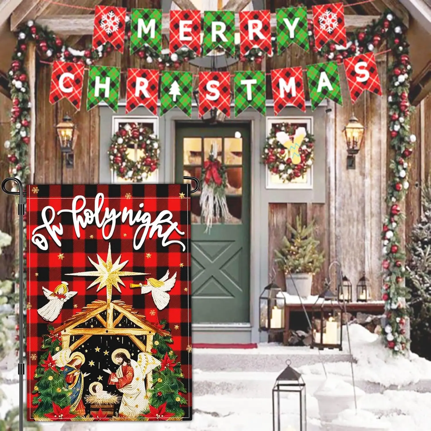 NASIAN Merry Christmas Nativity Garden Flag Oh Holy Night Garden Flags for Outside 12x18 Double Sided 3Ply Polyester Outdoor zzo