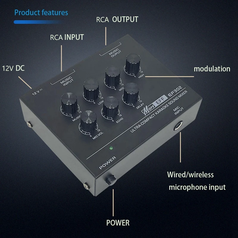 EF302 Sound Mixing Console USB Audio Mixer Microphone Recording Effects Audio Mixer