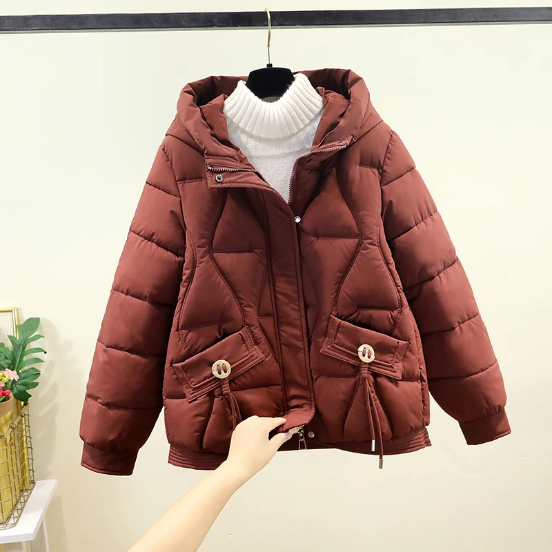 

Женское хлопковое пальто Jaet New Winter Faion Loose Thi, теплое пуховое хлопковое пальто с капюшоном, модное длинное пальто на молнии