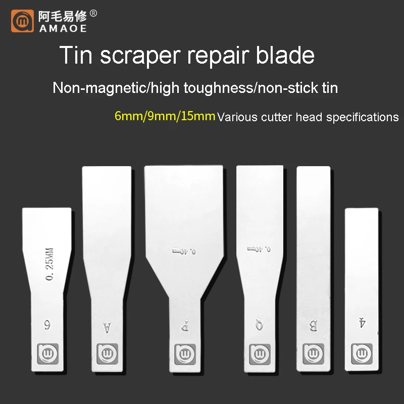 Amaoe Tin Scraping Blades and Copper Chuck Handle Stainless Steel Non-magnetic Shovel Blade IC Chip CPU Layered Scraping Knife