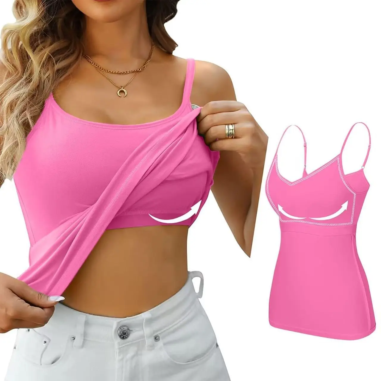 Padded Bra Tank Top Women Modal Spaghetti Solid Cami Top Vest Female Adjustable Camisole With Built In Bra Fitness Clothing image 5