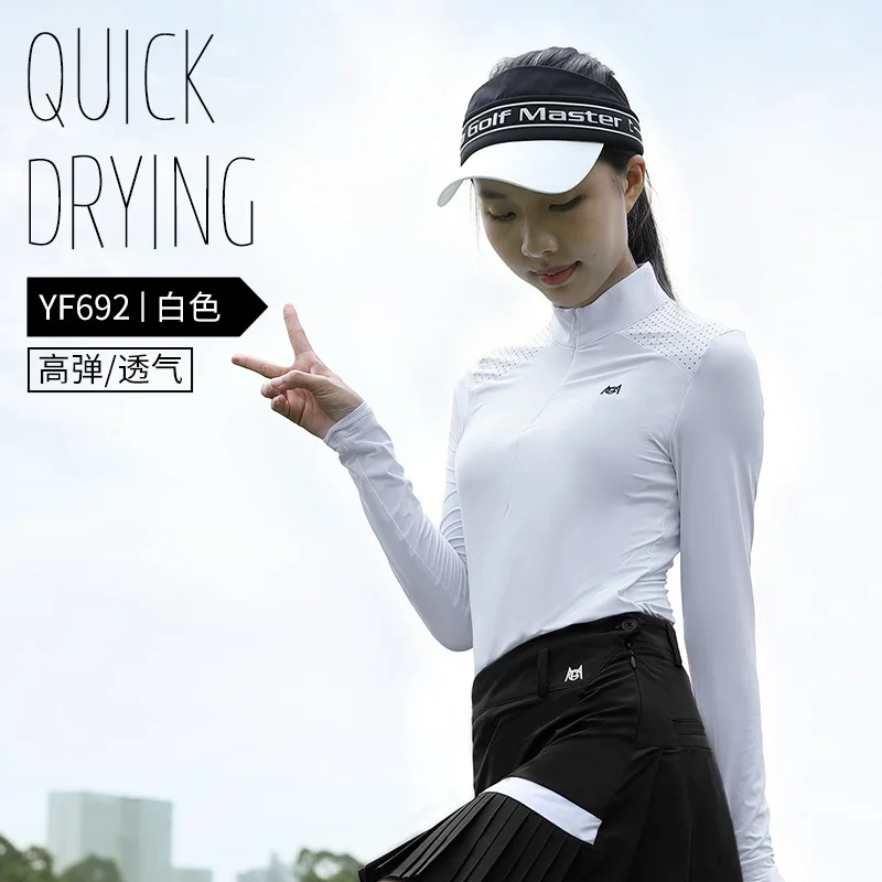 PGM Golf Clothing Women's Shoulder Back Breathable Top T-shirt Stand Collar Long Sleeve Autumn Sportswear