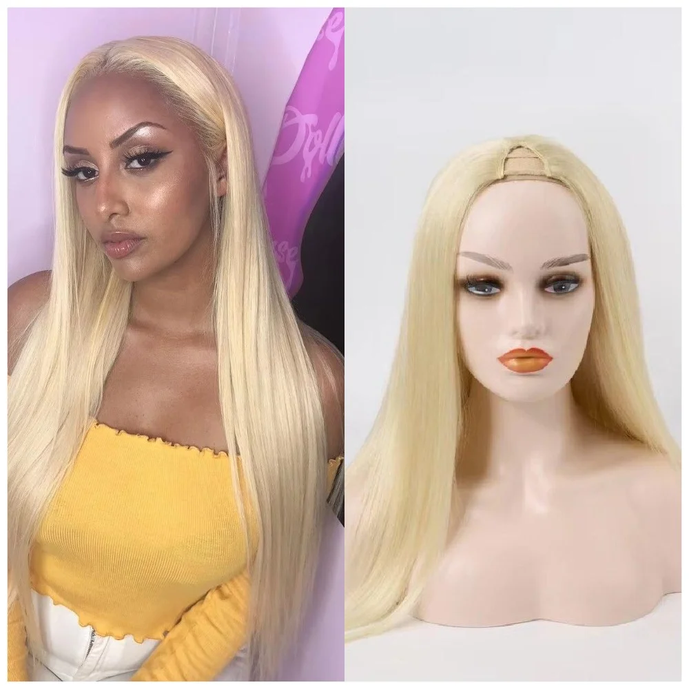 32 inch V Part U part Human Hair Wig Straight 250 Density Brazilian Hair 613 Blonde Brazilian 100% Human Hair Wig