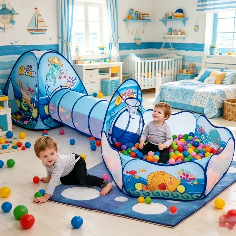 3in1子供用プレイテントセット、クロールトンネル、ボールピット、プレイヤード、ポータブル屋内外兼用ヤードプレイグラウンドおもちゃ、子供の誕生日プレゼントセット