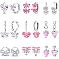 Sweety Women's 925 Sterling Silver Bow Princess Powder Sparkling Zircon Trendy Earrings Fit For Wedding Party Exquisite Jewelry