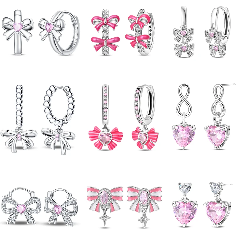 Sweety Women's 925 Sterling Silver Bow Princess Powder Sparkling Zircon Trendy Earrings Fit For Wedding Party Exquisite Jewelry