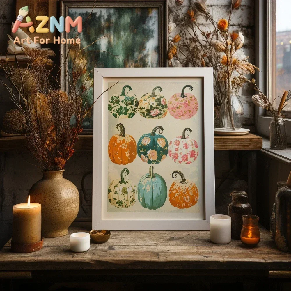 Autumn Leaves Pumpkins Print Poster Fall Home Bedroom Living Room Decor Autumn Vibes Decor Canvas Painitng Thanksgiving Gift