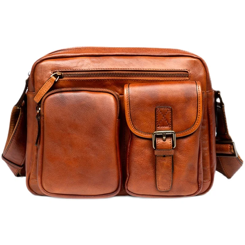 2026 Retro Genuine Leather Men's Bag Shoulder Messenger Bag Casual Sports Horizontal Crossbody Bags  New