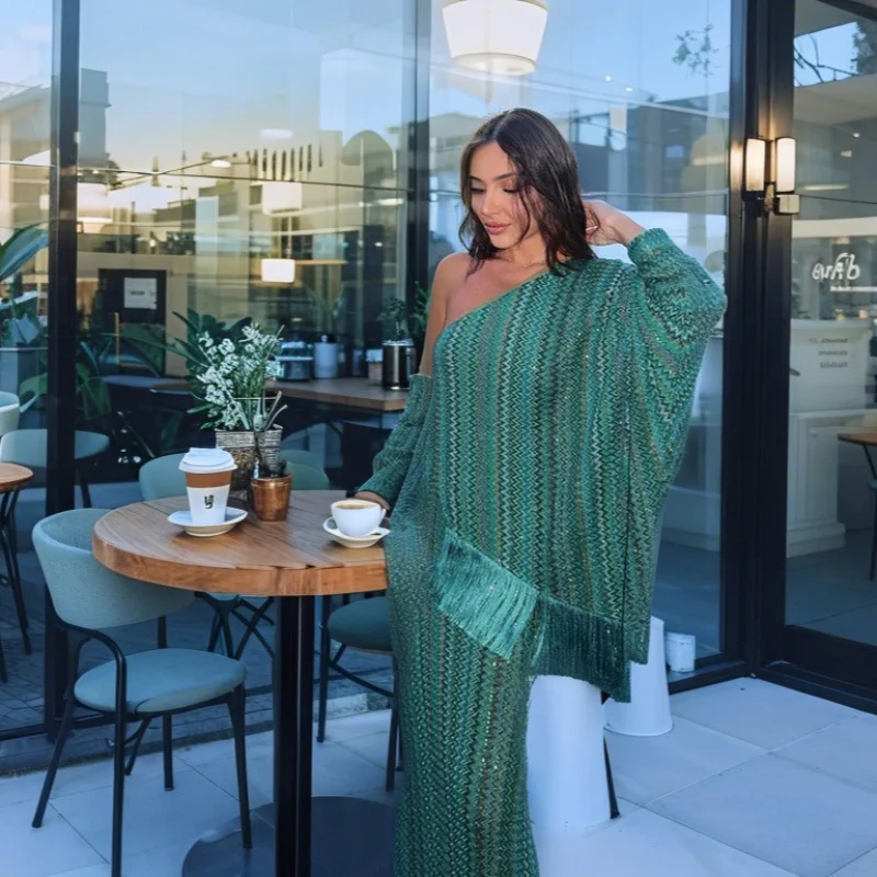 

Женское повседневное летнее платье с принтом и бахромой, с длинными рукавами, приталенное, из полиэстера, для города