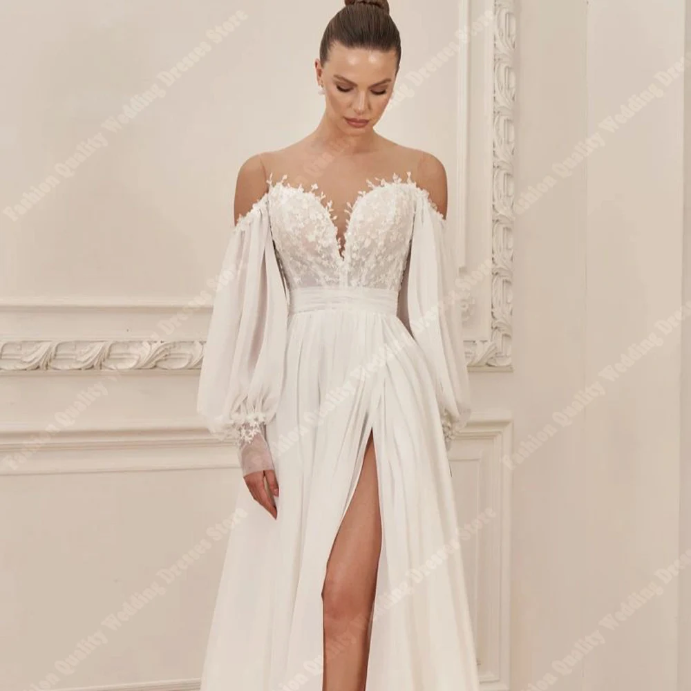 Abiti da sposa da donna a-line in pizzo brillante abiti da sposa con spalle scoperte pizzo stampa floreale banchetto di fidanzamento Vestido De Novia