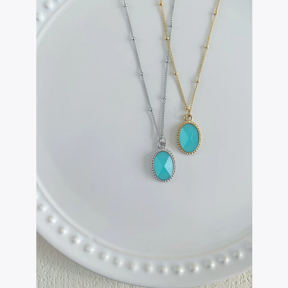 

ENFASHION Oval Blue Glass Pendant Necklace For Women Stainless Steel Fashion Jewelry Necklaces Collares Para Mujer P223303