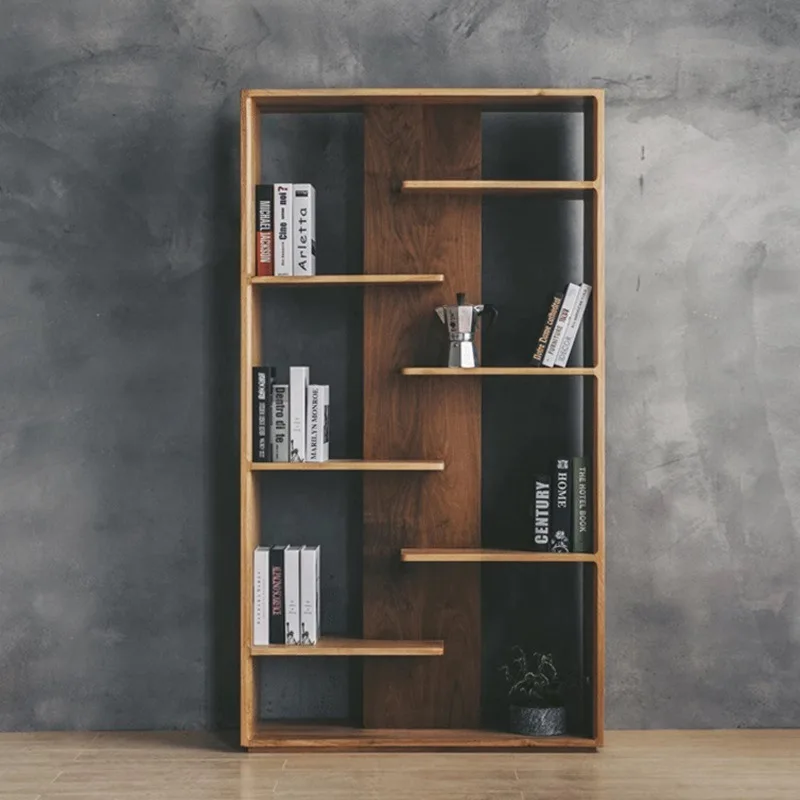 خزانة كتب من الخشب الصلب لدراسة المكتب الاسكندنافية، غرفة معيشة بسيطة