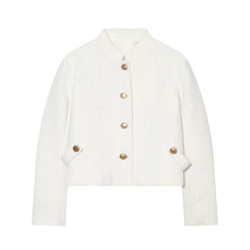 Guobioziy 2026 Fall New Women's Jacket White Long-Sleeve Button-Decorated Socialite Style Short Blazer Elegant and Graceful