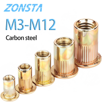 ZONSANTA Rivet Nuts M3 M4 M6 M8 M10 M12 Flat Head Carbon steel Nutser Set Perforated Nut Threaded Insert Riveting Dropping