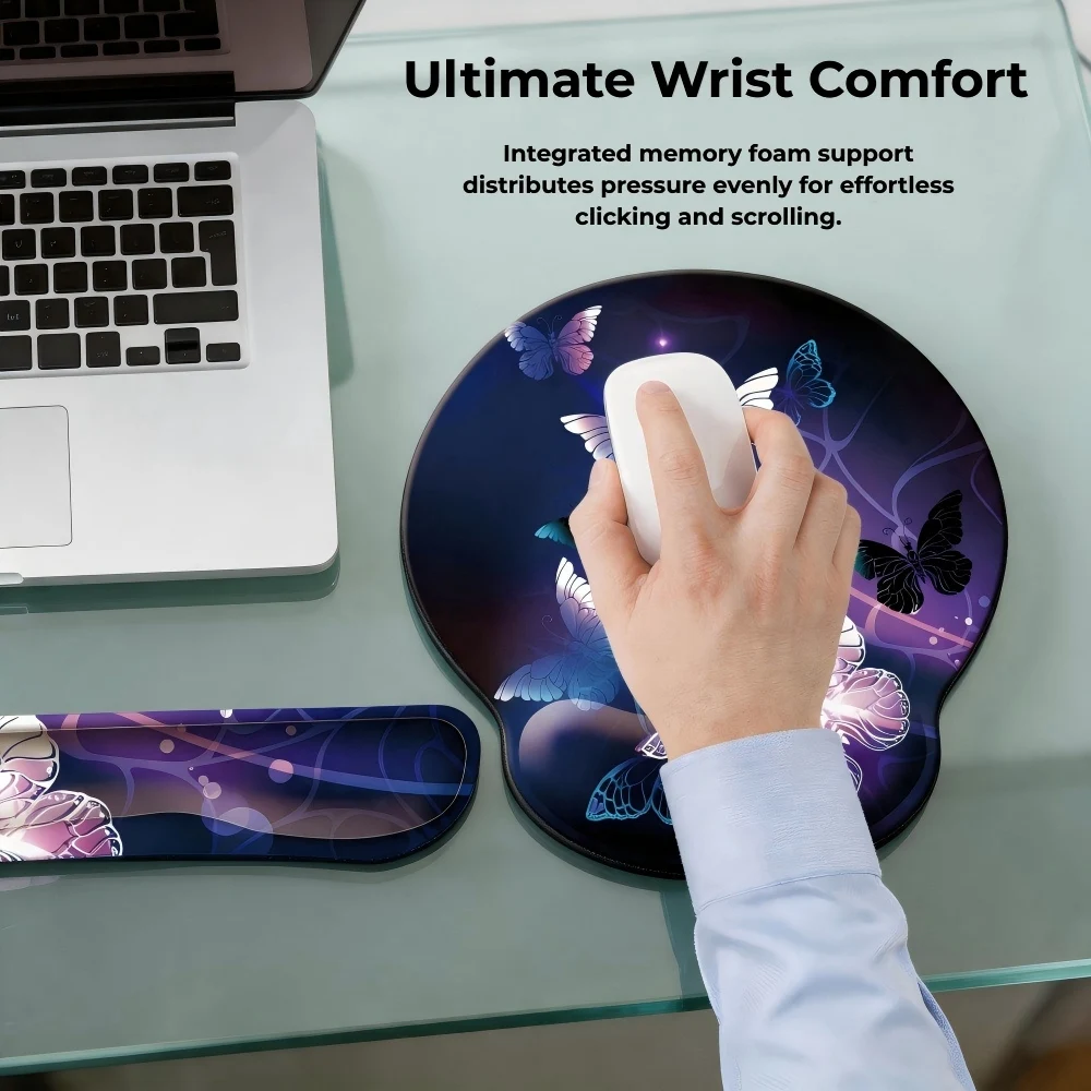 Ergonomic Keyboard Wrist Rest Set Memory Foam Mouse Pad with Wrist Support Non-Slip Rubber Cushion for Office Home Gaming