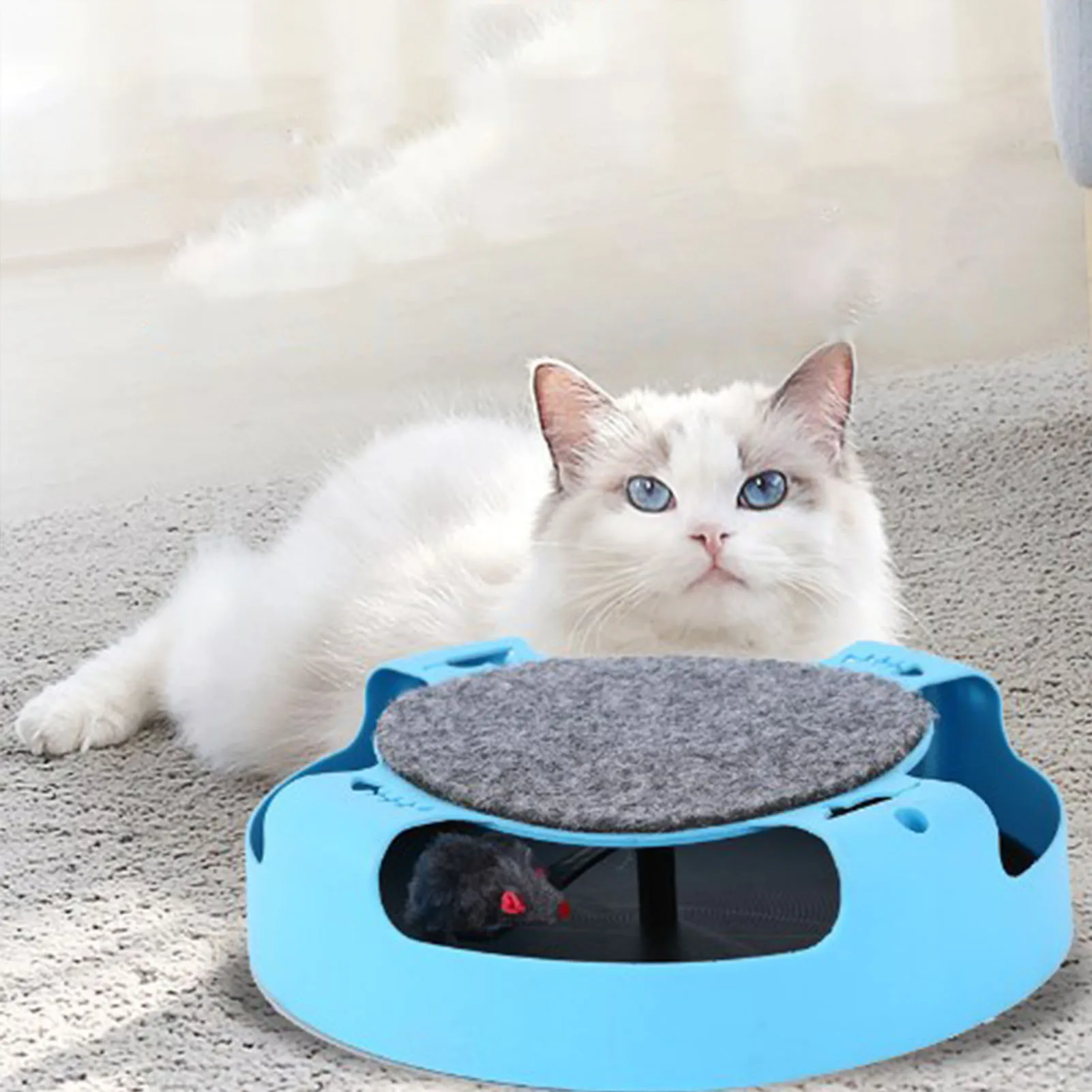 Catch Mouse Motion para gatos, rompecabezas interactivo divertido, juguetes giratorios para gatos con almohadilla para rascar para gatos, gatitos