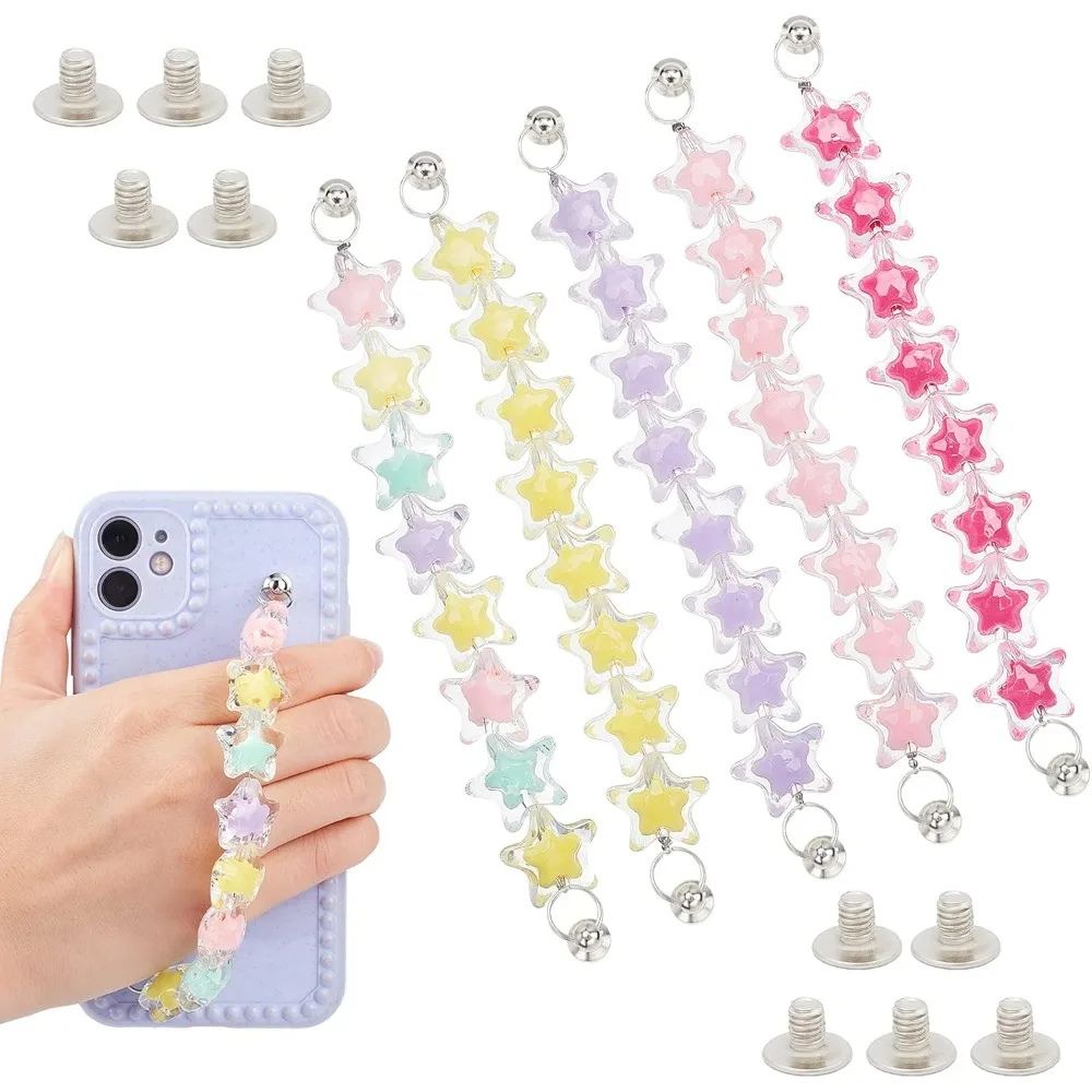 5 Colors Phone Case Chain Phone Finger Strap Star Beaded Secure Phone Bracelet Strap Drop Resistance Grip Holder