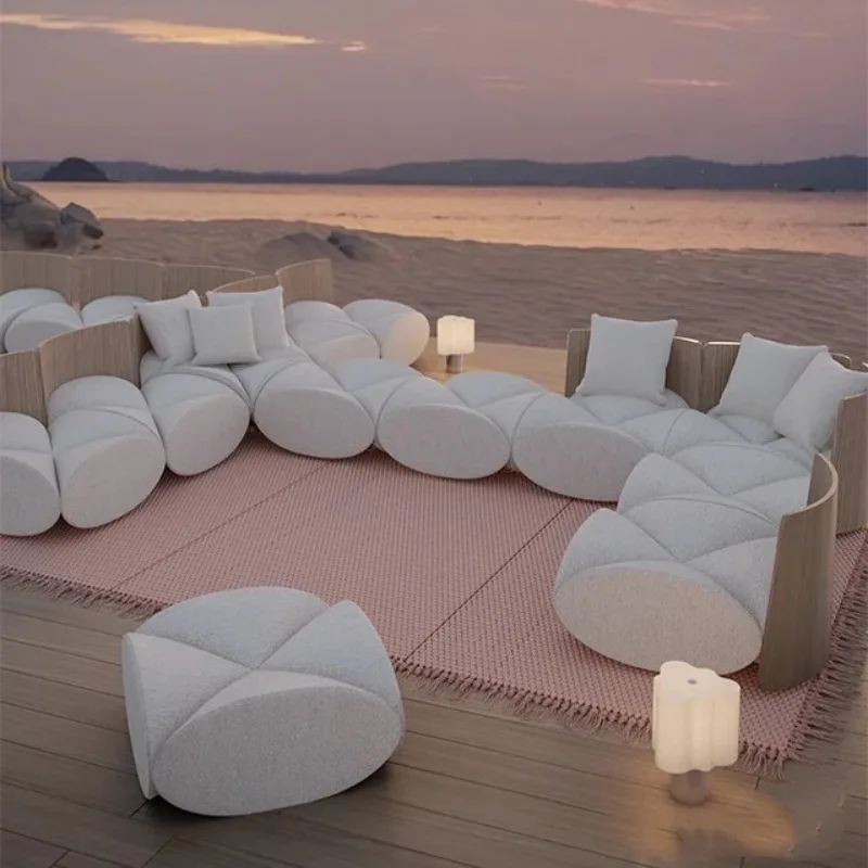 Italian minimalist, four-leaf wood-scented sofa, four-leaf clover sofa combined with sheep pen wool and wood