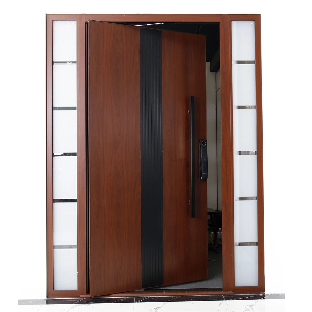 Puertas de entrada Sixinalu, seguridad, perfil de aleación de aluminio de 3mm, puerta abatible de entrada exterior delantera con cerradura inteligente, decoración personalizada para el hogar