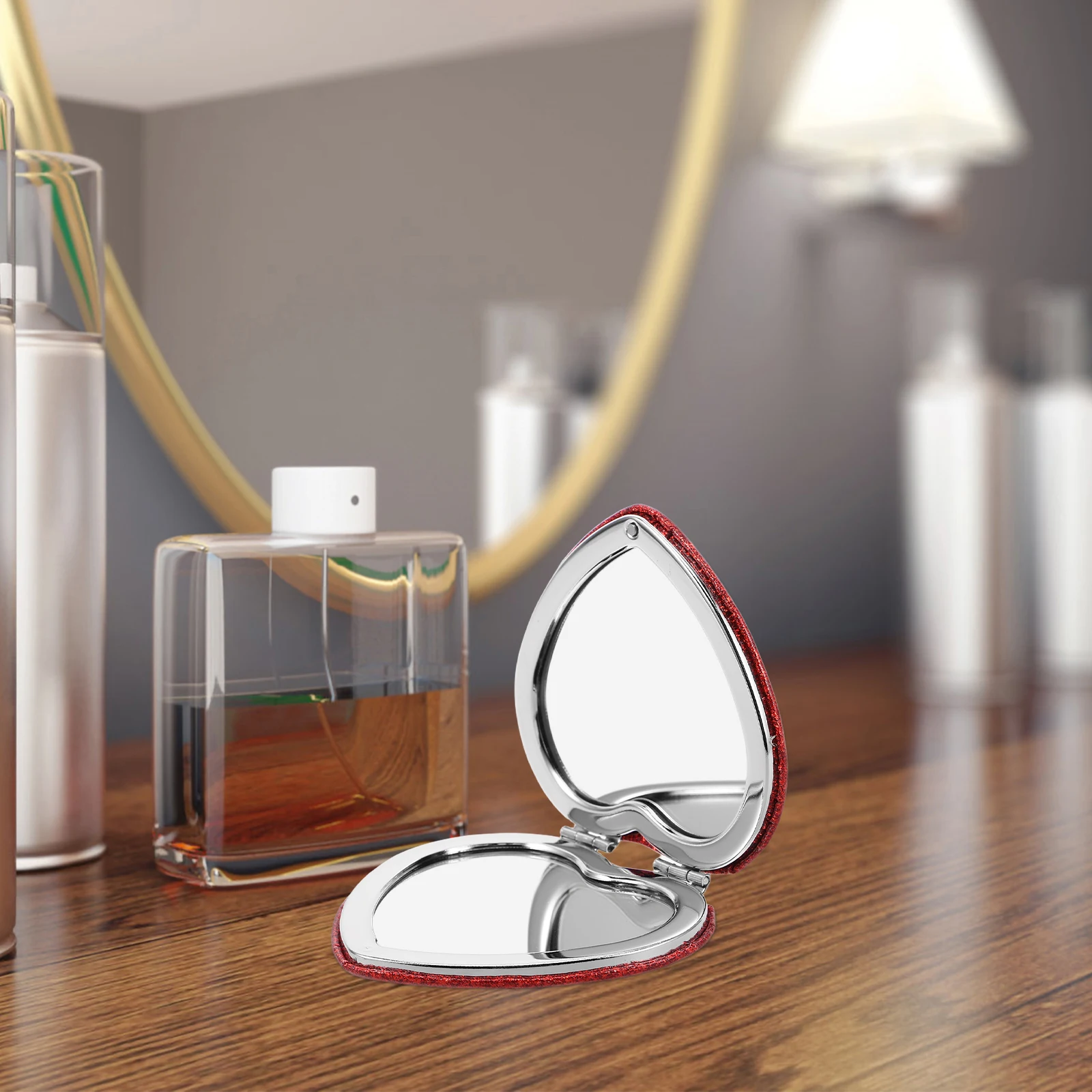 Specchio compatto a forma di cuore Specchio per trucco portatile pieghevole bifacciale per borse da viaggio per ragazze Borse per trucco Specchi compatti