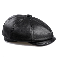 BOONJOVIA Genuine Leather Newsboy Caps For Men Real Suede Leather Irish Cabbie Driving Ivy Flat Hat