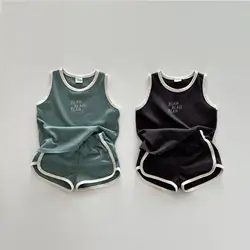 2024 estate nuovi bambini vestiti senza maniche Set cotone neonati stampa lettera gilet + pantaloncini 2 pezzi vestito bambini abiti sportivi Casual