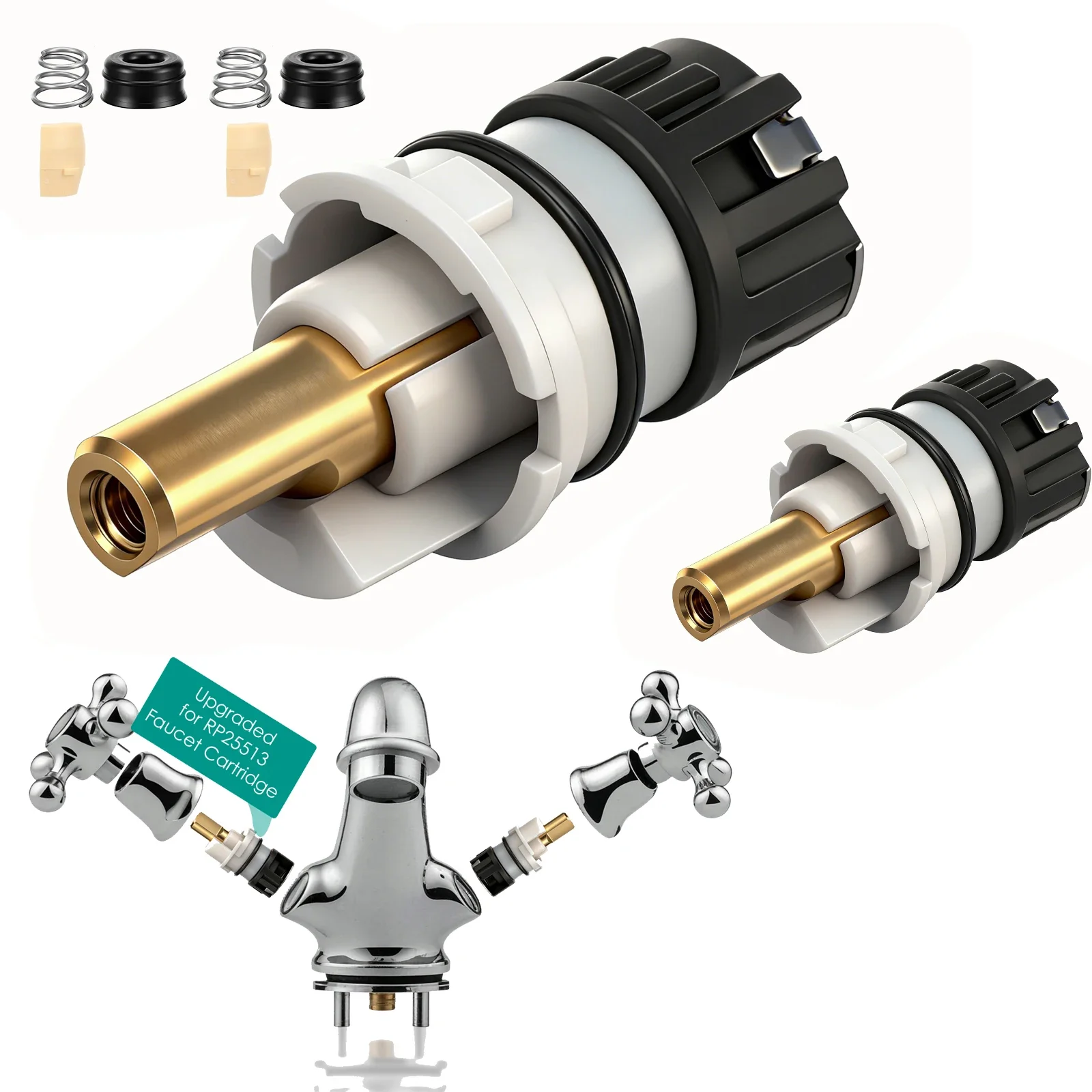 

2Pcs Faucet Stem Replacement Kit RP25513 for Two Handle Bathroom Bathtub Brass Stainless Steel Cartridge Repair Set Leak Fix Com