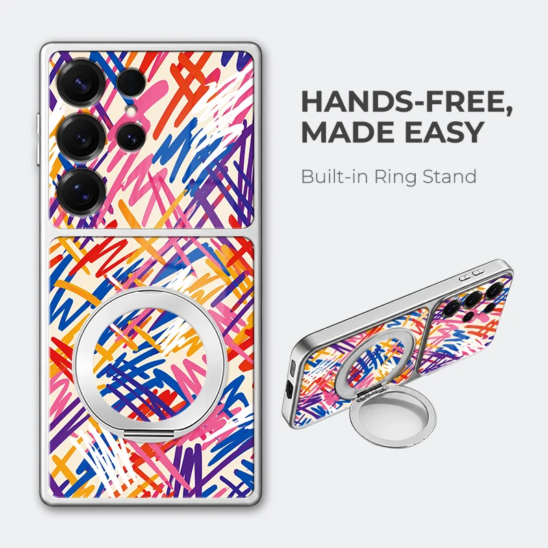 Color Graffiti Phone Case For Samsung Galaxy A21S A17 A15 A16 A13 A14 A11 A12 A20 A10S 360 Rotating Bracket TPU+PC Cases Hoesjes