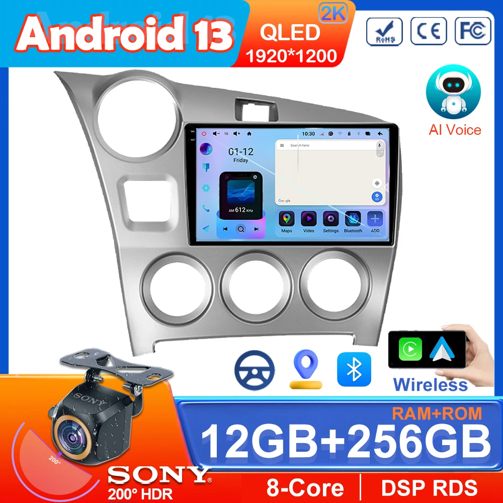 Carplay  Android 13 Wireless Carplay For Toyota Matrix 2 E140 2008 - 2014 Radio Stereo Multimedia Player GPS Navigation HDR QLED