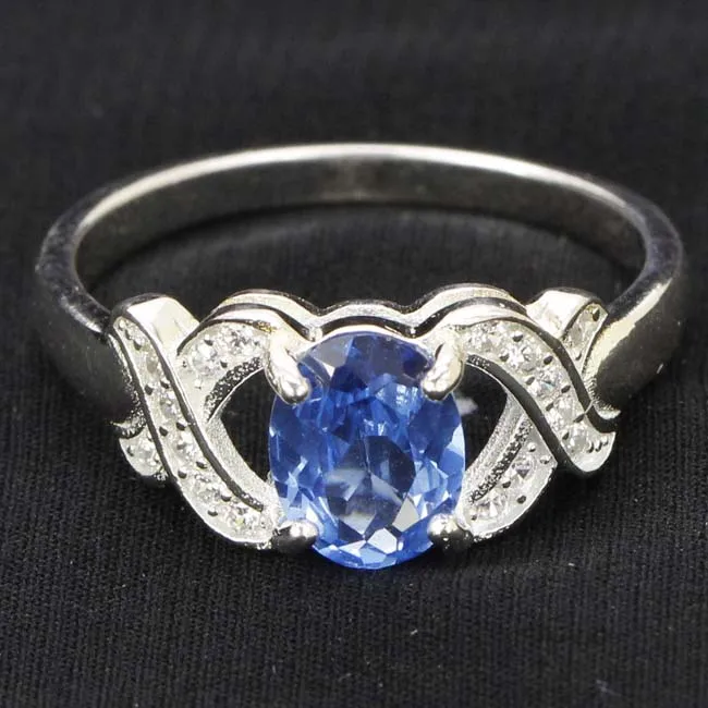 

925 Solid Sterling Silver Rings 17x8mm 3g Elegant Sapphire Rich Blue Violet Tanzanite Green Amethyst For Sister