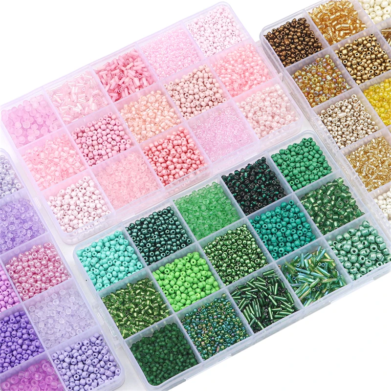 Glass Beads Kit Rice beads and tube beads mix Charms DIY jewelry creation beads Jewelry making materials Beads for needlework