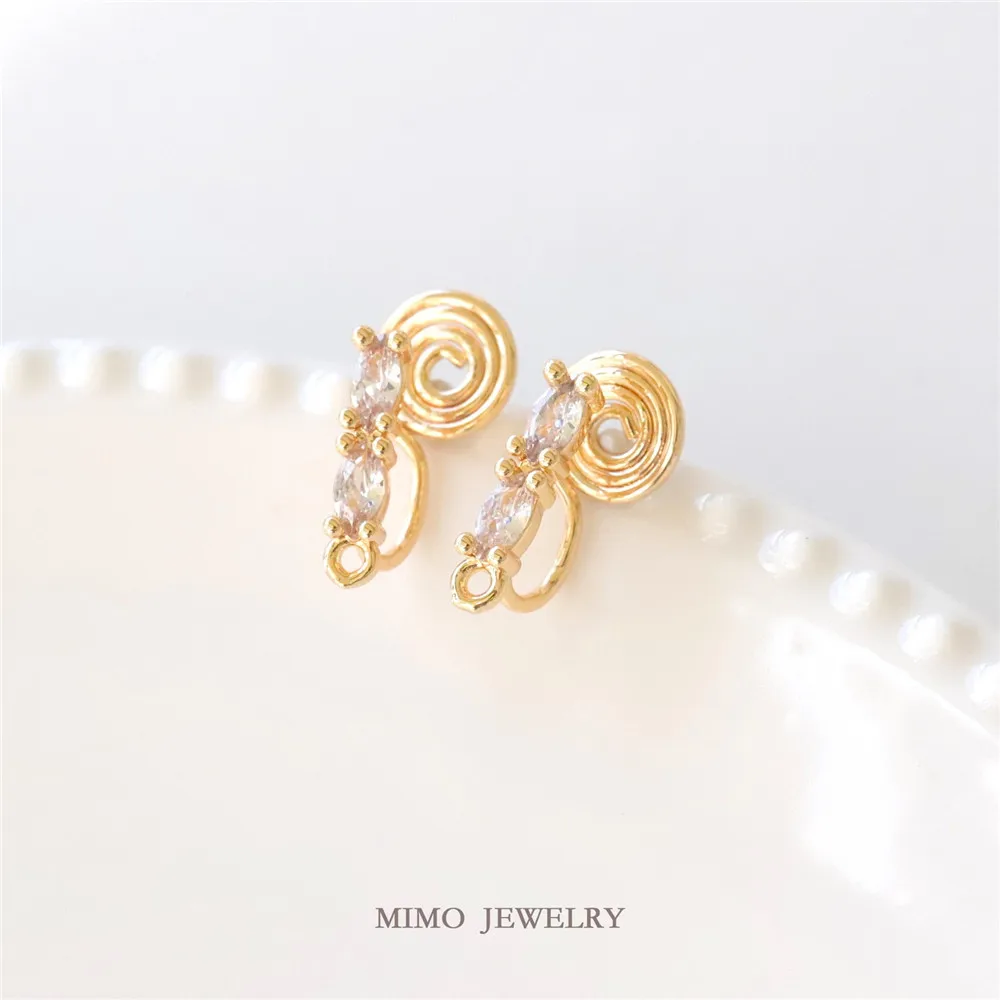 Copper Plated Gold Double Horse's Eye Zirconium Strip One Word 925 Silver Needle Stud Earrings DIY Earrings Charm Accessories
