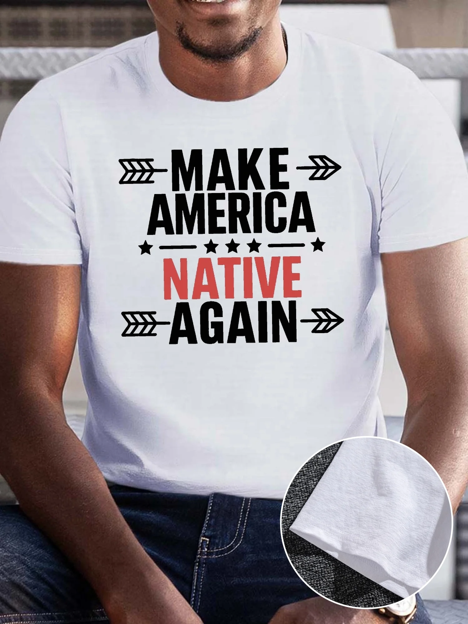 

Men's Summer T-shirt, Make America NATIVE AGAIN Graphic Printed Short Sleeved T-shirt Trend Casual Top, Suitable for Daily Life