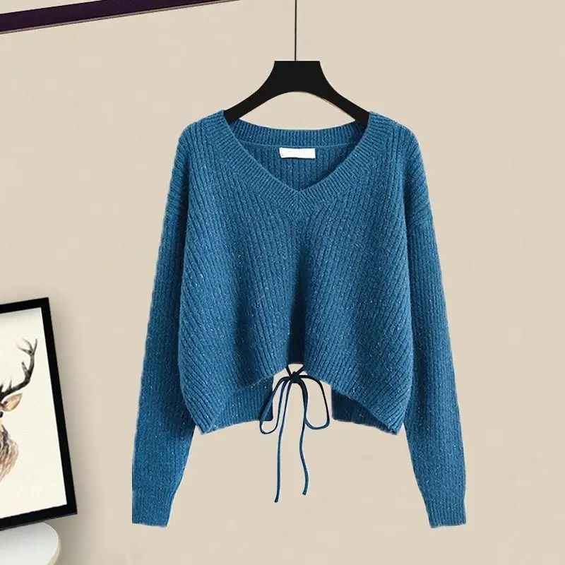 2024 Autumn/Winter Korean Edition New Fashionable High Waist Hollow Bow Tie Knitted Sweater Trendy